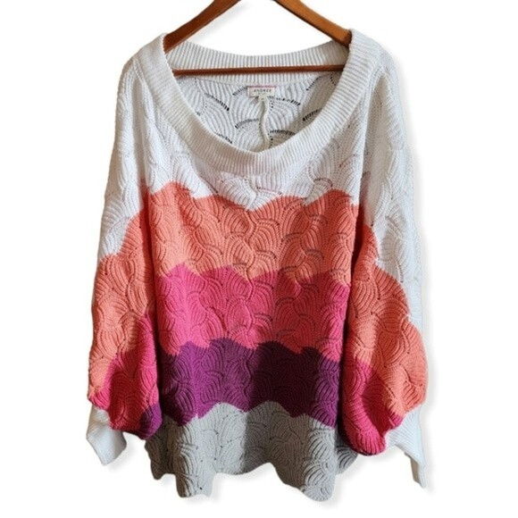 Andree by Unit Coral Colorblock Dolman Sleeve Oversized Sweater Size 1X - Picture 2 of 10